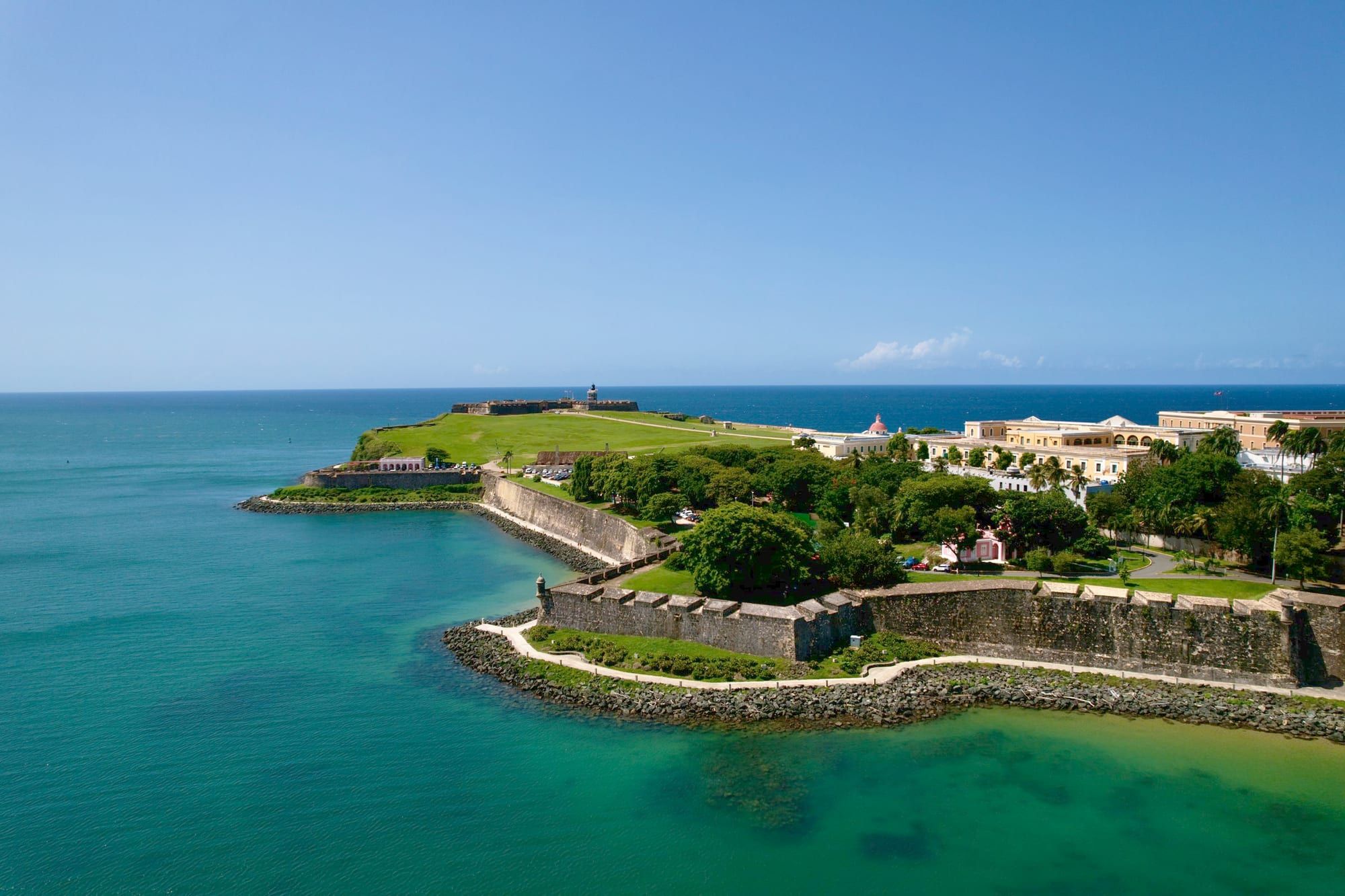 Aerial view of the historic fortress of El Morro in San Juan, Puerto Rico
