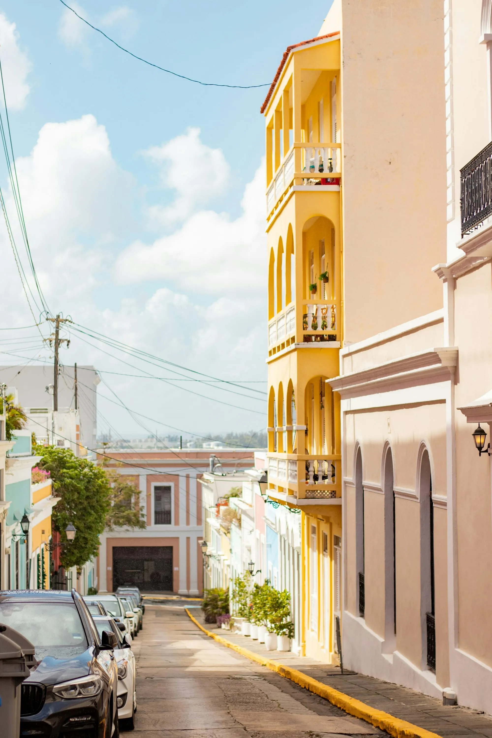 Colorful colonial buildings on a street in Old San Juan, Puerto Rico